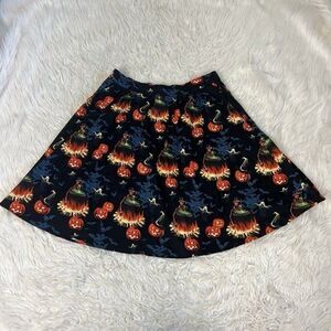 Halloween Black & Orange Pumpkin Short Skater Skirt Women’s Plus Size 1X Witchy